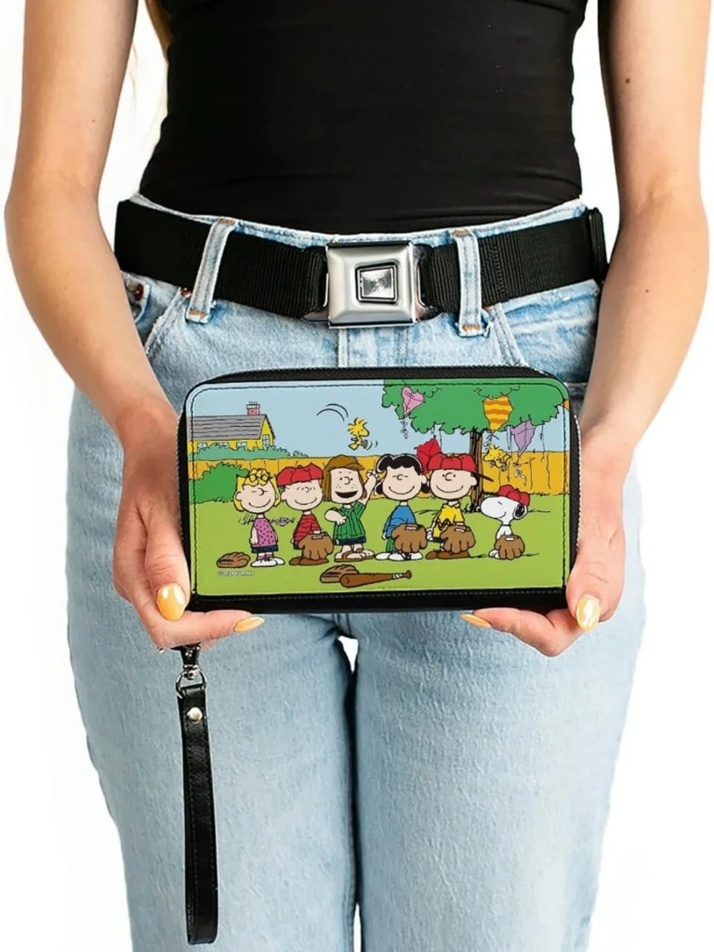 Vegan Leather Zip Around Wallet with Peanuts Design, Stylish & Functional